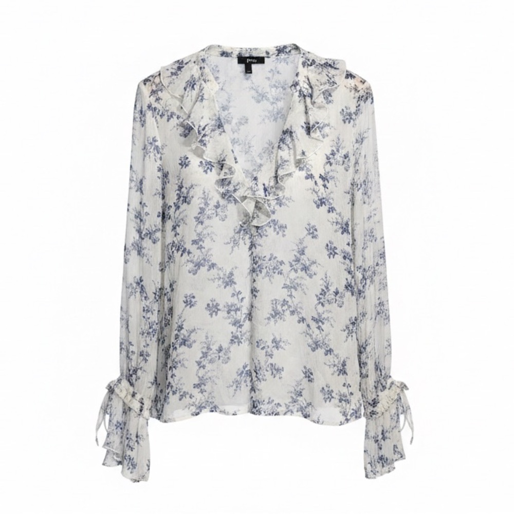 PAIGE Floral Ruffle Blouse - White and Blue